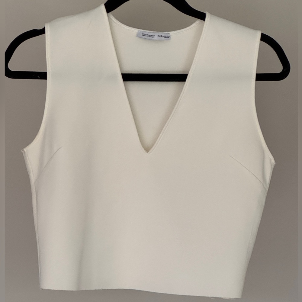 Zara White Fitted Crop Tank Top